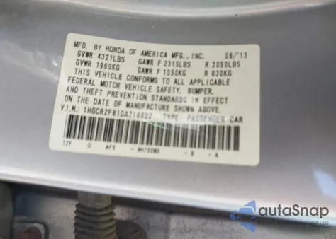 2013 Honda Accord Ex-L from USA, damaged, VIN 1HGCR2F81DA216632